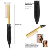 Peigne chauffant électriques en alliage d'aluminium avec 3 réglages température multifonction peigne pour tous types de cheveux