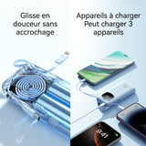Batterie externe 10000mAh double câble rétractable intégré 22,5W charge rapide et affichage numérique mobile grande capacité bleu