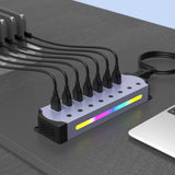 Station d'accueil Port USB 3.0 7 en 1 Éclairage RVB Transmission à grande vitesse Interrupteur indépendant Adaptateur de moyeu