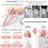 Brosse Dos Douche Double Face Long Manche avec Cordon Nettoyage Complet Exfoliation Douce pour Peau Sensible et Zones Difficiles