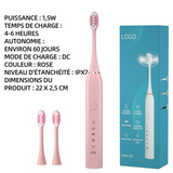 Brosse à dents électrique ipx7 étanchéité 60 jours d'autonomie de la batterie rappel du niveau de la batterie minuterie de 2 minutes