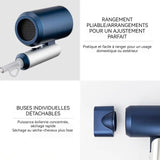 Seche cheveux professionnel ionique 1200W-1499W 220V pliable support a seche-cheveux 3 modes de température seche cheveux bleu
