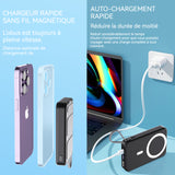 Batterie externe magnétique 10000mAh PD22.5W avec iphone et connecteur type-C Chargement rapide sans fil 15W batterie externe noir