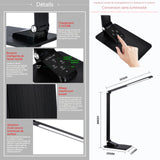 Lampe de bureau LED pliable alliage d'aluminium contrôle tactile 3 couleurs et 5 niveaux réglables sans fil pour enfants étudede