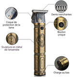 Tondeuse cheveux 20cm Acier inoxydable Tête à huile rétro Force motrice robuste Autonomie de 5 h Peigne multifonction Chargement USB
