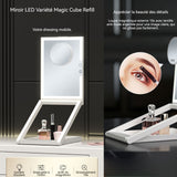 Miroir de maquillage carré avec lumière LED 3 couleurs réglable et fonction loupe relevable miroir rechargeable portable tactile