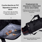 Sac de Sport 48x27x27cm 35l Séparation humide et sèche Bouche respirante Bin imperméable Sac de voyage court Sac à dos Sports