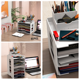 Organisateur de bureau en bois 4 niveaux 36x25x38,5cm avec porte-stylo multifonctionnel organiseur de bureau range-documents