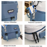 Sac à dos scolaire 48x30x18cm sac à dos simple à la mode pour les étudiants de grande capacité imperméable à l'eau bleu cartable