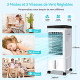 Climatiseur mobile 65W silencieux avec télécommande et réservoir d'eau de 10L 3 vitesses réglables ventilateur de climatisation