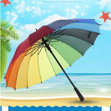 Parapluie arc-en-ciel super grand parapluie automatique à long manche hommes et femmes parapluie à manche droit 16 côtes