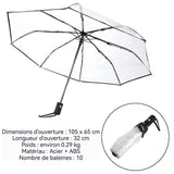 Parapluie Pliant 105 x 65 cm design transparent à 10 baleines pour une vision claire Élargi et épais Imperméable et durable noir