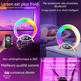 Enceinte bluetooth avec fonction réveil et chargement par induction 3 en 1 veilleuse afficher température lumière LED réglable