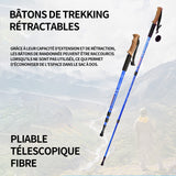 Batons de randonnée 135cm bâton de trekking pliable télescopique fibre bâtons de trekking rétractables canne de marche pliable bleu