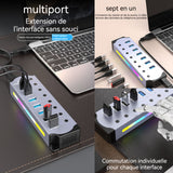 Station d'accueil 7 en 1 hub multi-interfaces multi-appareils avec interrupteur indépendant effets d'éclairage colorés RGB USB 3.0