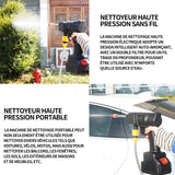 Nettoyeur haute pression 48v 30bar nettoyeur haute pression sans fil portable avec batterie et un chargeur 5m tuyau et accessoires