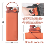 Bouteille d'eau 600ml en silicone pliable résistance hautes températures bec verseur double avec paille et poignée gourde sport