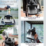 Bouteille d'eau 1700ml grande capacité avec de la paille et sangle résistance à haute température 2 sorties d'eau gourde sport