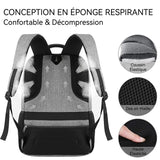 Sac à dos 46x31x19cm port de chargement USB externe grande capacité multifonction respirant et décompressif conception antivol