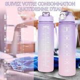 Gourde sport 800ml violet grande capacité étanche couvercle amovible avec paille graduation pour les sports d'été plein air boire