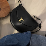 Mode pratique sac à bandoulière sous les bras sac de messager dames demi-lune sac en cuir véritable T boucle demi-sac rond