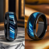 Bague homme femme en acier titane et pierre œil de tigre bande anneaux cadeau pour hommes bijoux pour homme noble et élégant