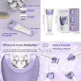 Épilateur pour femme électrique sans fil multifonctionnel 4 en 1 étanche ipx7 rasoir pour femme avec 9 accessoires humide et sec