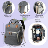 Sac à langer 38x27 cm Tissu Oxford Grande capacité de 20 L Peut contenir 3 biberons Peut se déplier en lit bébé de 70 cm Sac à dos