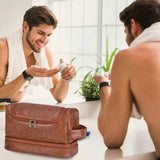 trousse de toilette 320g double matériau en cuir imperméable grande capacité portable peut être porté à la main sac à cosmétiques