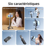 Perche à selfie 75cm trépied perche à selfie support de téléphone portable de voyage rangement 15cm télécommande bluetooth mini