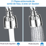 Aérateur de robinet pivotant à 360 degrés embout robinet cuisine 2modes d'écoulement de l'eau mousseur robinet aérateur robinet