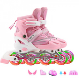 Patins à roulettes pointure 38-41cm avec sac rangement casque et protections résistant à l'usure et respirant flash coloré rose