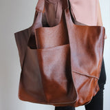 Nouveau mode rétro Simple grand sac en cuir souple grande capacité une épaule Portable fourre-tout seau grand sac