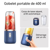 Mini Blender 9,5 x 9,5 x 22 cm 400 ml grande batterie de 1500 mAh lame en acier inoxydable 304 à 6 lames puissance puissante