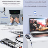 Station d'accueil 8 en 1 hub multi-interface port réseau gigabit audio sans perte TF/SD PD 100W compatible avec plusieurs systèmes