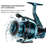 Moulinet de pêche rapport de vitesse 4,7:1 force de freinage maximale 15,5 kg roulements en acier inoxydable à double étanchéité