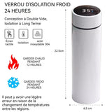 Gourde isotherme 450ml étanche acier inoxydable avec indicateur de température LED maintient au chaud pendant 6 à 12 heures blanc