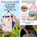 Sac à langer 40 x 24 cm toile nylon imperméable Grande capacité de 20L Peut contenir 3 bouteilles compartiments multiples Sac à dos