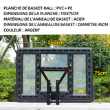 Panier de basket 110x75cm taille du panneau de basket montage mural panneau de basket  suspendu avec vis plaque d'acier  PVC noir