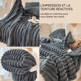 Couverture 200x230cm plaid chaud épaisse multifonctionnelle en peluche de lapin antistatique doux et confortable lavable en machine