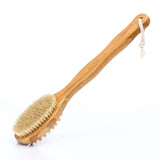 Brosse Dos Douche Double Face Soies Naturelles Bambou Manche Long avec Cordon Nettoyage Profond Exfoliation Douce Massage Corporel