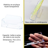 Porte-cartes de Visite 9,6 x 2,3 x 4,5 cm Acrylique Porte-cartes de visite transparent Rangement pour cartes de visite de bureau