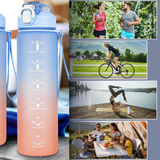 Gourde sport 800ml bleu dégradé rose grande capacité étanche couvercle amovible avec paille graduation sports d'été plein boire