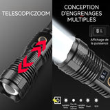 Lampe de Poche Rechargeable 16.8 x5 x3.8CM Torche D'éclairage de 5 mode Haute Puissance Lampe Torche Étanche IPX5 Zoomable