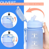 Gourde sport 800ml bleu dégradé rose grande capacité étanche couvercle amovible avec paille graduation sports d'été plein boire