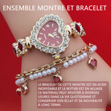 Montre femme forme de coeur ensemble montre et bracelet avec du zircon élégant parure bijoux cadeaux de vacances montre quartz