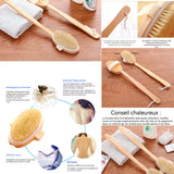 Brosse Dos Douche Démontable Soies de Sanglier & Bois Manche Long Nettoyage Profond Exfoliation Douce Peau Sensible Massage Naturel