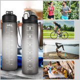 Gourde sport 800ml noir grande capacité étanche couvercle amovible avec paille graduation pour les sports d'été plein air boire