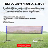 Filet de badminton 6.1m filet de tennis portable filet de badminton exterieur support de filet de badminton réglable et portable