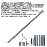 Bâtons de randonnée 146cm max réglable bâtons de marche alliage d'aluminium à 8 segments multifonctionnels léger pliables antichoc